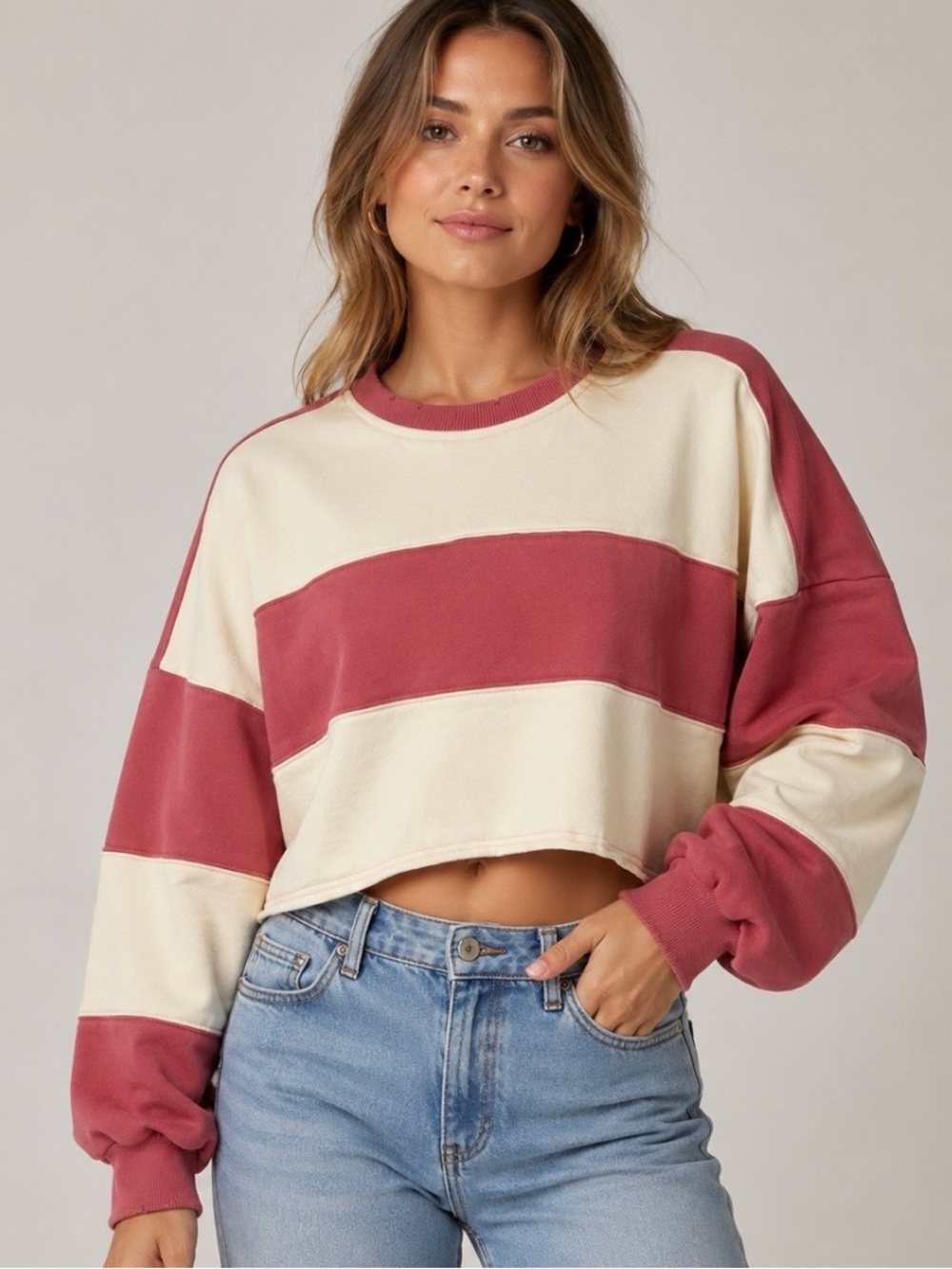 By Together Cropped Oversized Colorblock Sweatshirt Women's Size‎ L